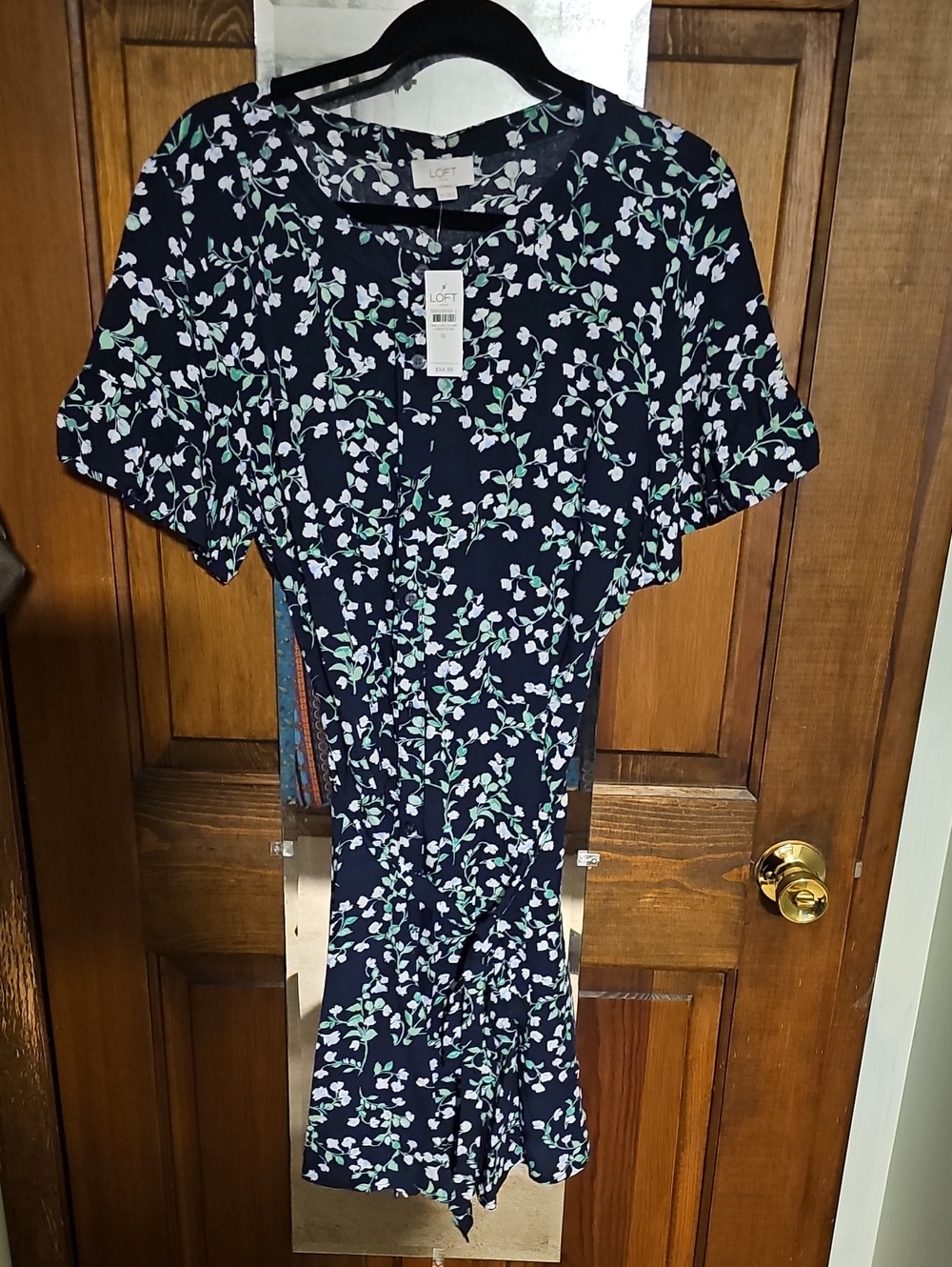 LOFT Navy Floral Mini Dress with Mint and White Blossoms